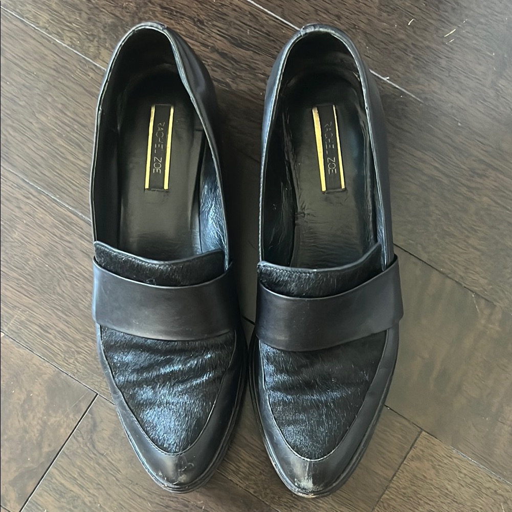 Rachel Zoe Black Leather Loafers With Strap Detail